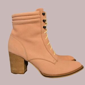 Anthropologie Pilcro Booties Womens 8.5 Hayden Matte Pink Lace Up Heeled Boots